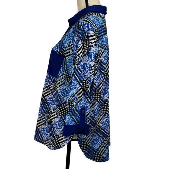 Nygard Petite Large Top Button-Up Hi-Low Hem Stretch 3/4 Sleeve Collared Blue - Picture 6 of 8